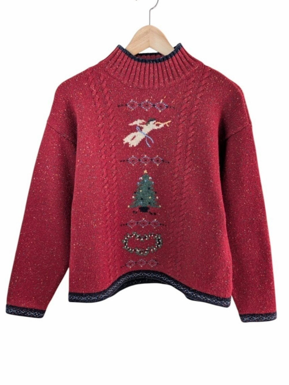 Vintage Talbots Red Speckled Knit Turtleneck Christmas Sweater Petite Small